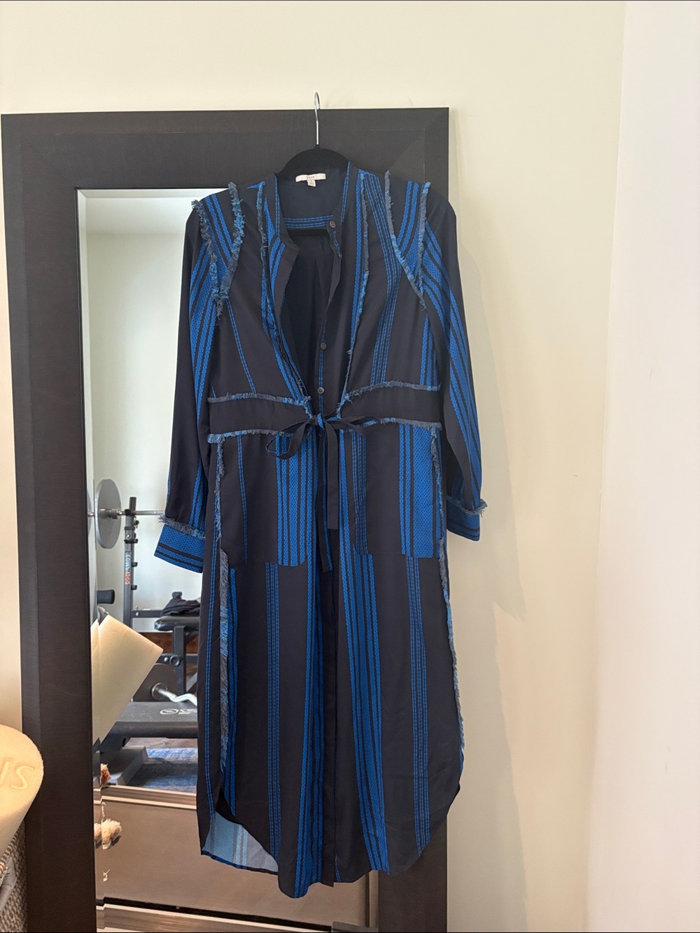 Joie Navy and Royal Blue Striped Long-Sleeve Tie-Waist Midi Dress